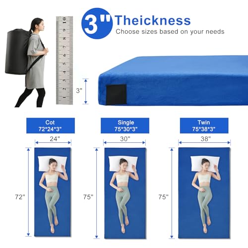 Memory Foam Camping Mattress pad, Comfortable Thick Floor Sleeping Mat for Adults with Waterproof and Non-Slip Bottom, Por...