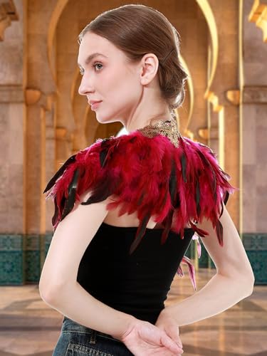 Women Feather Shawl Gothic Lace Cape Halloween Witch Cosplay Costume Carnival