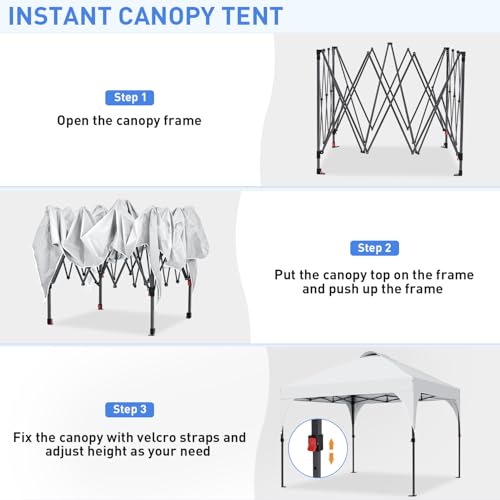 Oneofics Pop Up Canopy, 10x10 FT Instant Outdoor Canopy Tent with Carrying Bag, 3 Adjustable Heights - Portable for Outdoo...