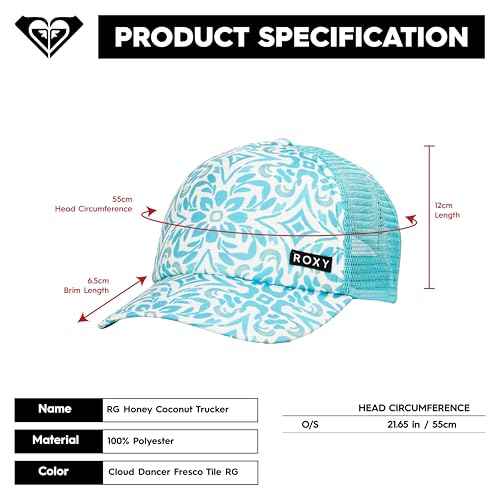 Roxy Girls' Honey Coconut Trucker Hat - Breathable Mesh Snapback, Curved Visor