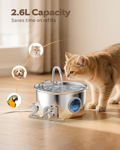 Cat Water Fountain Stainless Steel: Cat Fountain for Drinking - 88oz/2.6L Pet Water Fountain for Cats Indoor - Quiet Cats ...