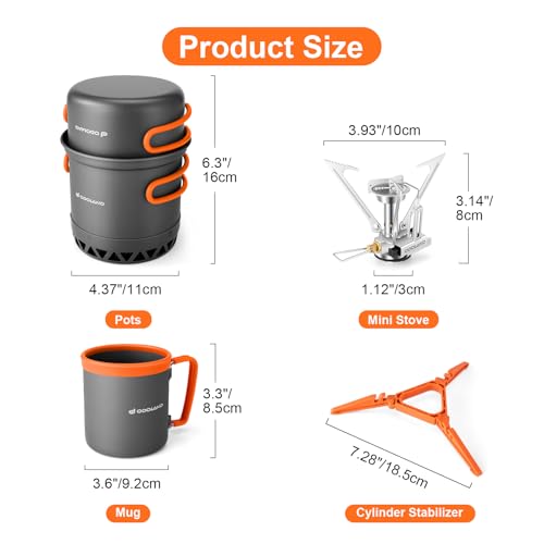 Odoland Camping Pots with Heat Exchanger Camping Cooking Set with Portable Camping Stove Camping Mess Kit Include Mug, Fol...