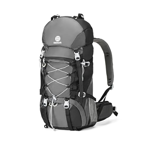 NEHOR 60L Hiking Backpack, Water Resistant Camping Backpack with Rain Cover, Large Lightweight Hiking Bag Outdoor Travel D...