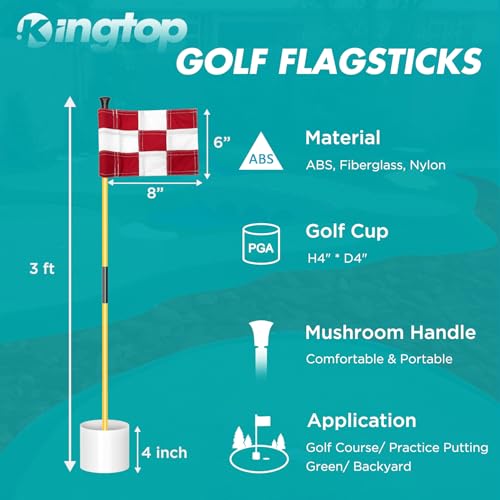 KINGTOP Portable Golf Hole Cutter and 3ft Golf Flagstick Bundle – Carbon Steel Blade for Easy Digging, 2-Section Ball Retr...