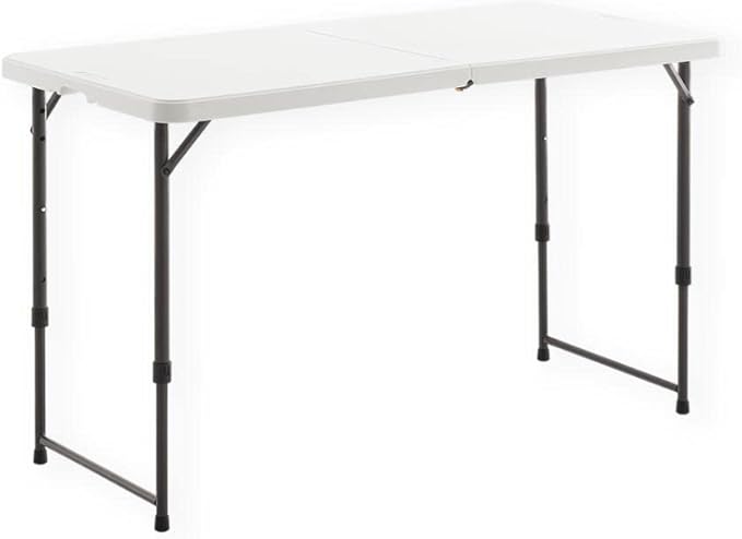 Living and More 4 Foot Height Adjustable Fold-in-Half Table with Carrying Handle, Easy Folding and Storage, Indoor Outdoor...