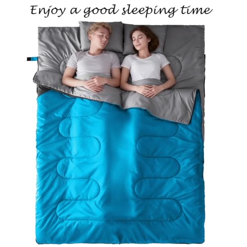 Tuphen Double Sleeping Bag, Sleeping Bag with 2 Pillows, Queen Size XL Bag for 2 People, Cold Warm Weather- 3 Seasons, Wat...