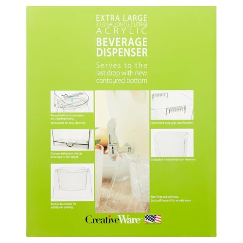 CreativeWare Crown Beverage Dispenser with Base and Name Clip, 3.5 gallon, Clear