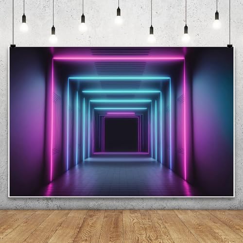 Yeele 10x8ft Let's Glow Neon Tunnel Backdrop for Photography Futuristic Square Neon Light Corridor Background for Birthday...