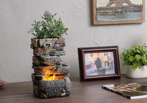 Tolevoit Indoor Small Tabletop Fountains Waterfalls Stone Rockery Fountain Home Decorations with LED Lights Relaxtion Soot...