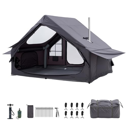 Inflatable Camping Tent with Electric Air Pump - 420D Heavy Duty Oxford - 5 Min Auto-Inflation - Panoramic Stargazing Skyl...