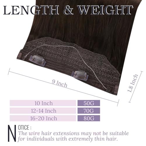 Fshine Invisible Wire Hair Extensions Real Human Hair 20 In Dark Brown Layered Hairpiece Wire Hidden Human Hair with Adjustable Fish Line 80 G Clip ins Straight Hair