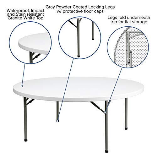 Flash Furniture Elon 6' Round All-Occasion Plastic Folding Event Table, Foldable Portable Banquet Table for Indoor/Outdoor...