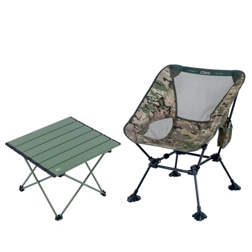 iClimb 1 Folding Table and 1 Anti-Sinking Chair Bundle, Ultralight Compact for Adults Outdoor Beach Backpacking Hiking Cam...