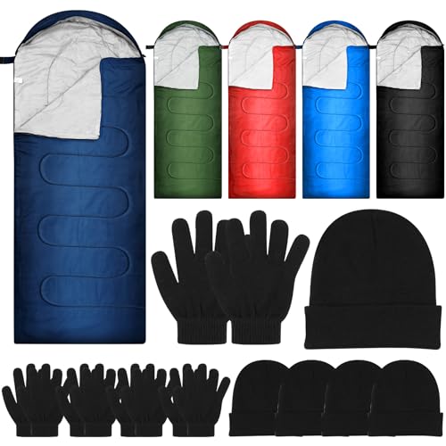 Tranqun 15Pcs Bulk Sleeping Bags Homeless for Adult with Winter Beanies Gloves, Cotton Liner Camping Sleeping Bag Waterpro...