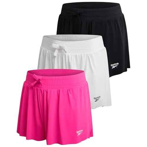 Reebok Girls Athletic Shorts - 3 Pack Lightweight Butterfly Short with Liner - Active Performance Flowy Shorts for Girls