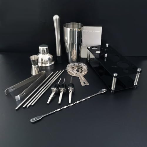 Bartender Kit, 13 Piece Cocktail Shaker Set Stainless Steel Bar Tools with Black Stand, 25 oz Shaker, Jigger, Spoon, Poure...