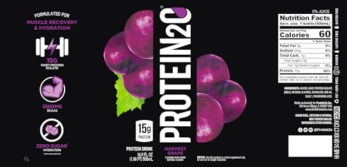 Protein2o 15g Whey Protein Isolate Infused Water, Ready To Drink, Sugar Free, Gluten Free, Lactose Free, Harvest Grape, 1...