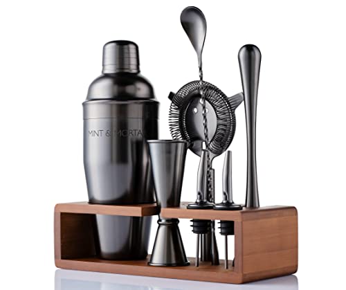 Mint & Mortar Cocktail Shaker Set, 7-Piece Bartender Kit with Stand, 24oz Martini Shaker Bottle Stainless Steel Bar Tools,...