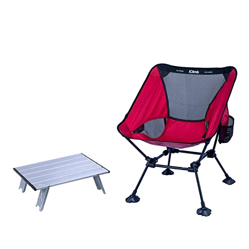 iClimb 1 Mini Folding Table and 1 Anti-Sinking Large Feet Chair Bundle, Ultralight Compact for Solo Adult Outdoor Backpack...