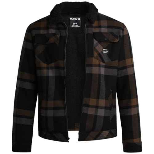 Hurley Mens Flannel Jacket - Soft Fleece Plaid Sherpa Lined Flannel Trucker Jacket - Warm Winter Jackets for Men