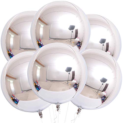 KatchOn, Large Metallic Silver Balloons - Pack of 6 | 4D Round Silver Foil Balloon for Birthday Decorations | Shiny Foil B...