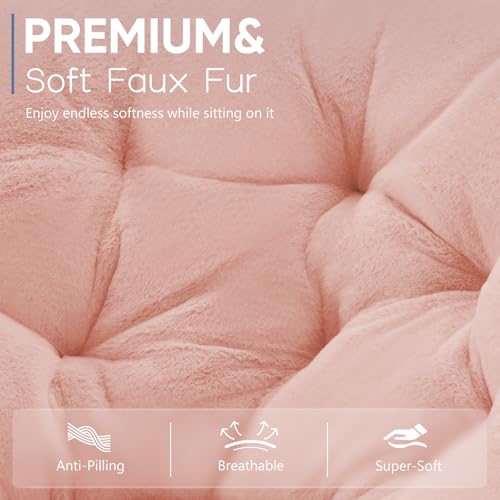 DUMOS Comfy Saucer Chair, Faux Fur Lounge Seasting XL Circle Chair for Bedroom, Dorm & Gaming, Foldable Fashion Accent Sea...