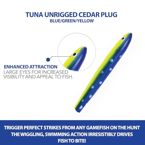 4" Cedar Plug Fishing Lures, Saltwater Trolling Lures, 6 Pcs Unrigged Natural Wood,with Lure Bag, for Offshore Big Game Fi...