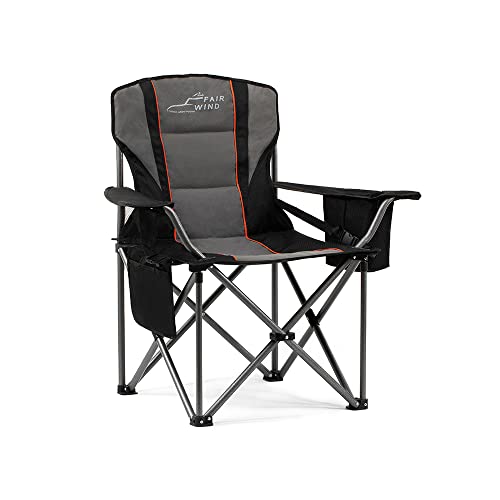 FAIR WIND Oversized Fully Padded Camping Chair for Heavy People with Lumbar Support, Heavy Duty Quad Fold Chair with Coole...