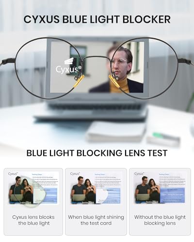 Cyxus Round Blue Light Blocking Glasses Men Woman Wire Frame Ultralight Comfortable Office Computer Gaming Study 8090