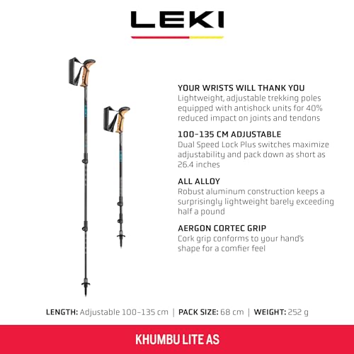 LEKI Khumbu Lite AS Trekking Poles - Aluminum Collapsible Lightweight Walking Poles for Hiking
