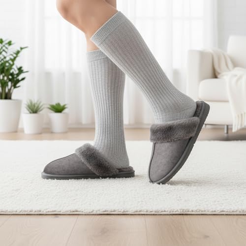 OOW Fuzzy Slippers for Women Cozy Faux Fur House Shoes Winter Warm Memory Foam Slippers for Indoor and Outdoor
