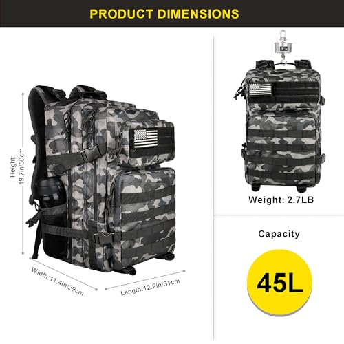 Zavothy 45L Military Tactical Backpack, Army 3-Day Assault Pack Bug Out Bag for Hiking Camping | Army, Bag, Large Rucksac...