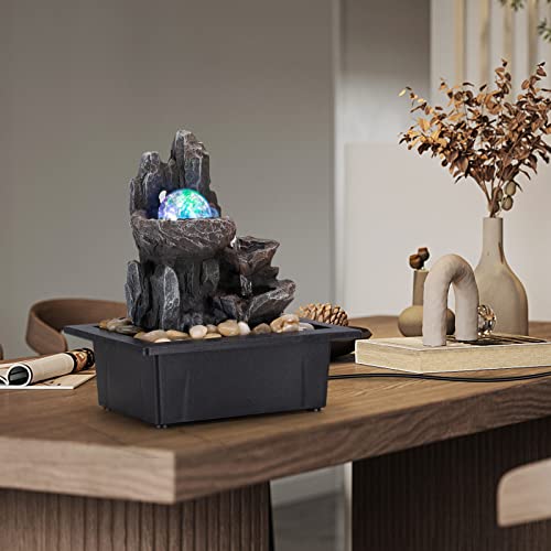 Tabletop Fountain Rotating Ball Rock Waterfall Fountain Office Tabletop Fountains for Home Office Decor Includes Many Natu...