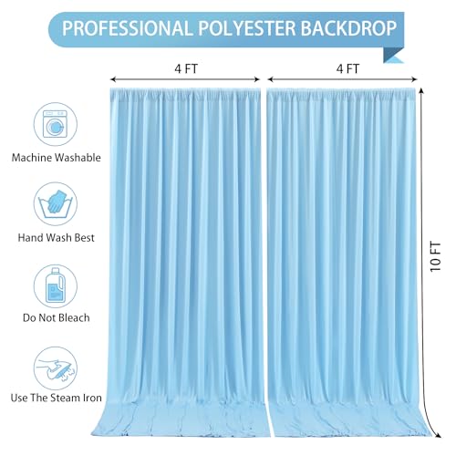 Blue Backdrop Curtains 2 Panels - Wrinkle-Free Light Blue Curtains Polyester Photography Drapes Photo Background for Baby ...