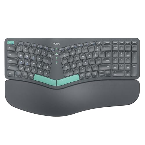 Nulea Wireless Ergonomic Keyboard, Split Keyboard with Cushioned Wrist Rest, USB and Bluetooth Connectivity, USB-C Recharg...