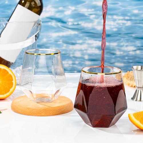 Goodluck 40 PCS Diamond Stemless Plastic Wine Whiskey Glasses, 12 Oz Disposable Cocktail Glasses, Suitable for Weddings, B...