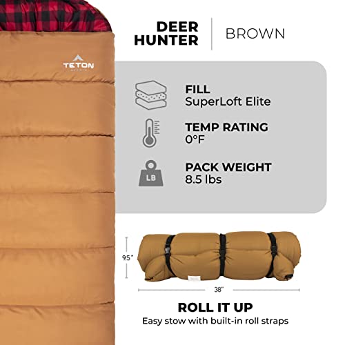 TETON Sports Deer Hunter Sleeping Bag, Warm and Comfortable Camping Sleeping Bag, Teton Tough Canvas Shell for Camping, Hu...