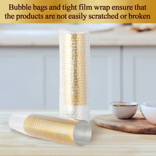 Vplus 150 Pack 12 OZ Reusable Gold Rimmed Clear Plastic Cups, Disposable Heavy Duty Plastic Cups Perfect for Party Christm...