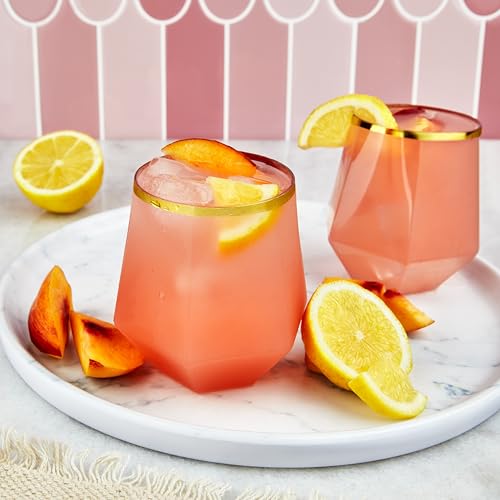 Kitchen Lux 40 Pack Diamond Plastic Wine Glasses Disposable, Gold Cups, Wine Cups, Cocktail Glasses, Plastic Glasses Drink...