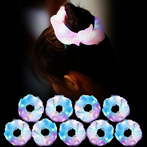 9 Pcs Light Up White Scrunchies, 3 Light Modes Halloween Led Hair Tie, Light Scrunchy for Girls, Glow Bands Ponyair Htail ...