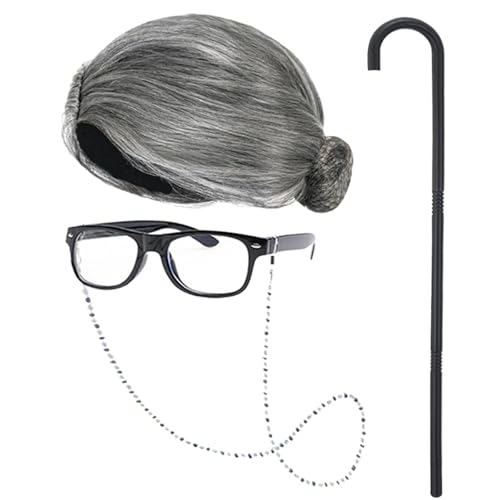 qnprt 100 Days of School Costume 100th Old Lady Costume for Kids Girls Grandma Dress Up