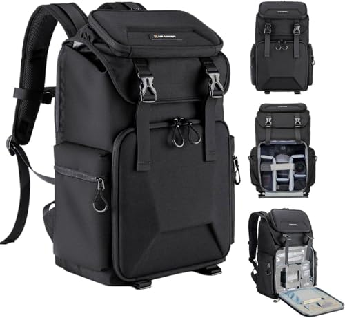 K&F CONCEPT Camera Backpack, Hard Shell Camera Bag, Large Capacity Photography Backpack with 15.6" Laptop Compartment & Tr...