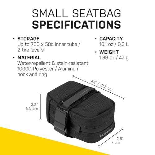 Topeak Elementa Seatbag ? Compact Under-Saddle Bike Bag (Black, Size S), 0.3L Capacity, Hook & Loop Mount, 1000D Polyester Construction