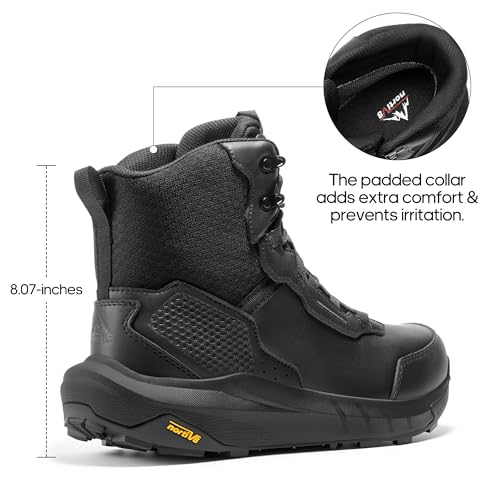 NORTIV 8 Men's Waterproof Tactical Work Winter Boots Cushion Sole Lightweight Leather Non-Slip Combat Boots with Arch Supp...