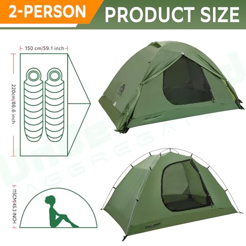 2-Person 4 Season Tent for Backpacking - Winter Waterproof Cold Weather Tent for Two Person, Easy Set Up Lightweight Shelt...