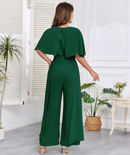 DGHBVS Jumpsuits for Women Dressy Casual One-Piece Outfits Elegant Formal Cape Belted Wide Leg Rompers Evening Pantsuits