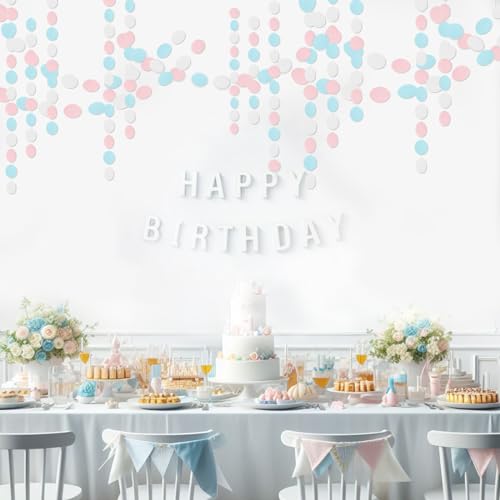 White Blue Pink Party Decorations - Paper Garland Streamer Banner Birthday Decorations Baby Shower Decorations Gender Reve...
