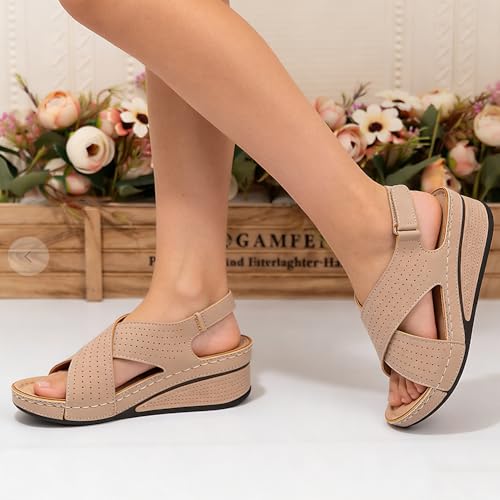 Women's Wedge Sandals - Breathable Openwork Design with Adjustable Straps, Thick Platform Sole for Comfort & Stability, Li...