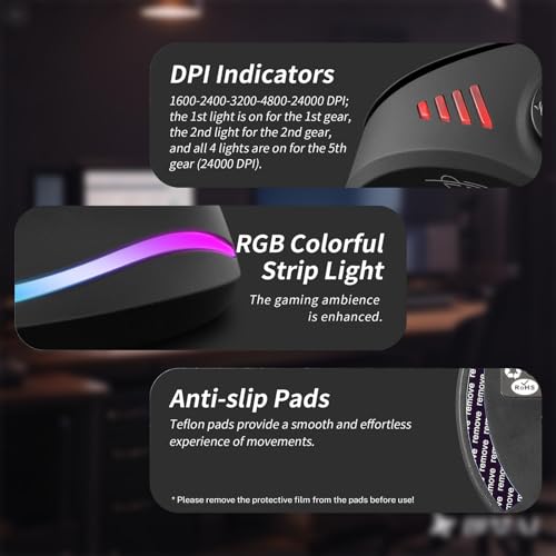 Attoe Gaming Mouse with 5 D Rocker, Wireless Vertical Mouse with [24000 DPI] [12 Programmable Buttons], Computer Mouse for...