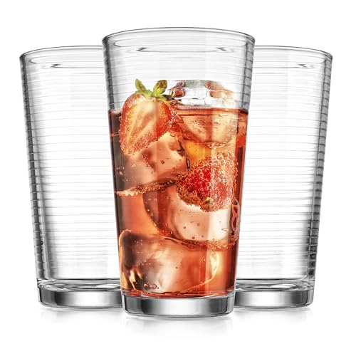 Glaver's Drinking Glasses Set of 10 Highball Glass Cups, Premium Quality 17 Oz. Coolers, Ribbed Glassware. Ideal for Wate...